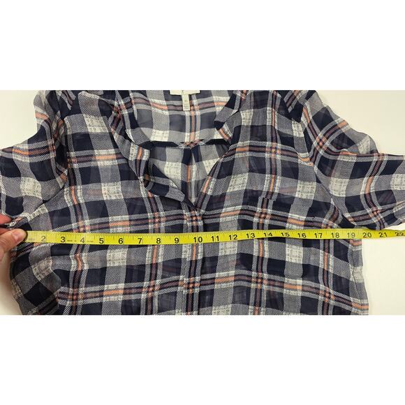Joie Nura Plaid Silk Blouse Dark Navy Vintage Rose XS chiffon sheer long sleeve - Picture 7 of 8